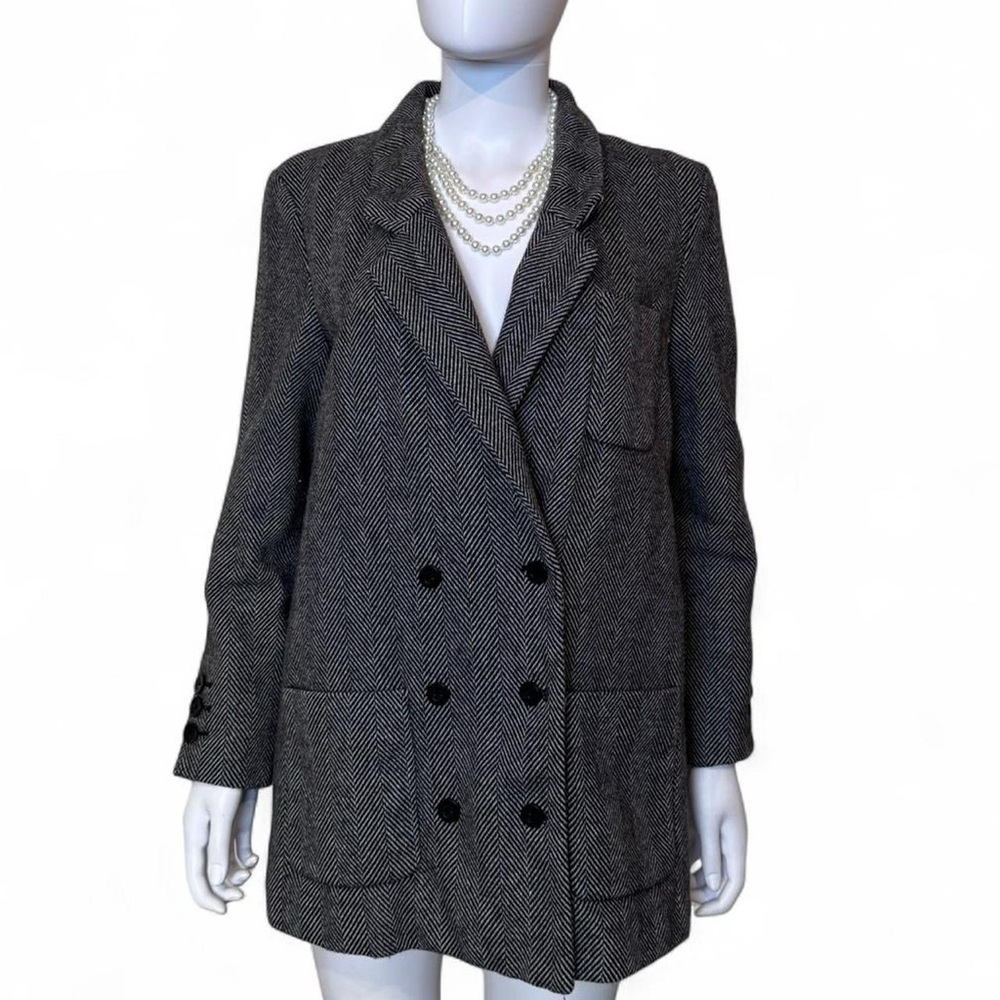 BDG Black and White Herringbone Trench Coat